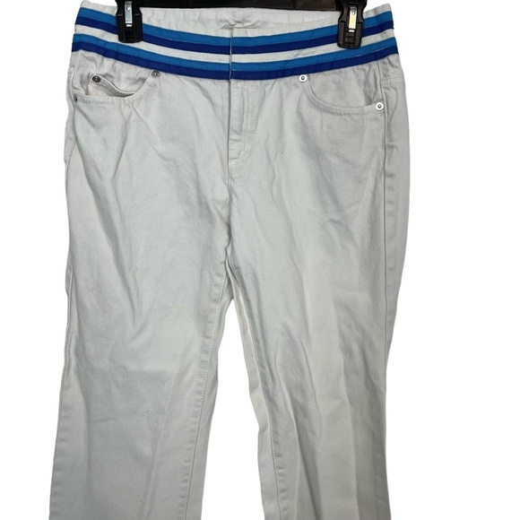 MICHAEL KORS White Blue Ribbon Waist Band Bootcut Boot Cut !00% Cotton Jeans 4 - Picture 2 of 16